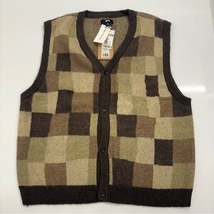 Stussy Wobbly Check Mohair Sweater Vest Brown XL NWT